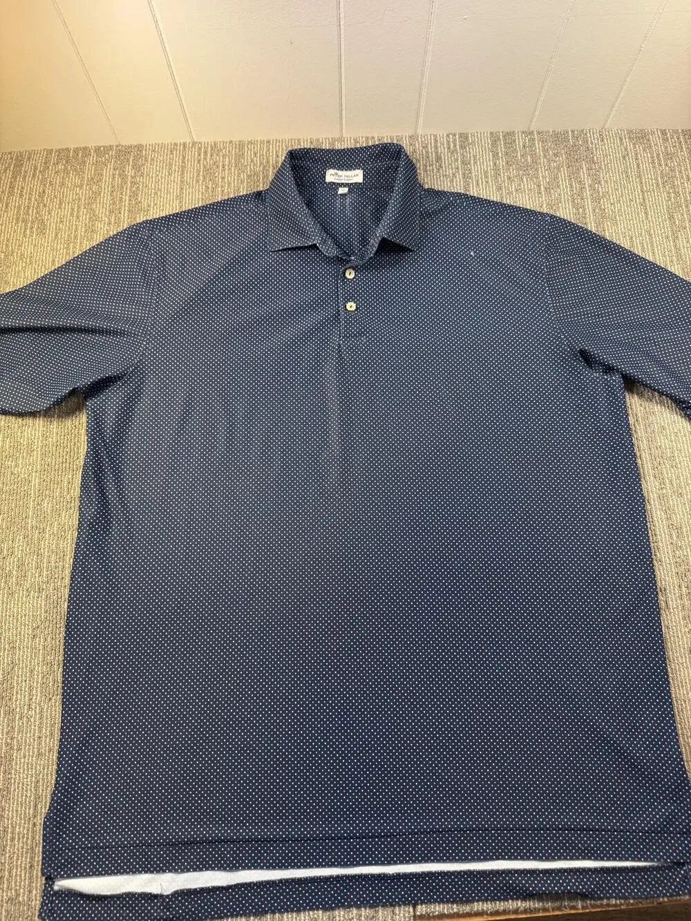 Peter Millar Polo Shirt Mens XL Blue Polka Dot Summer Comfort Golf Performance